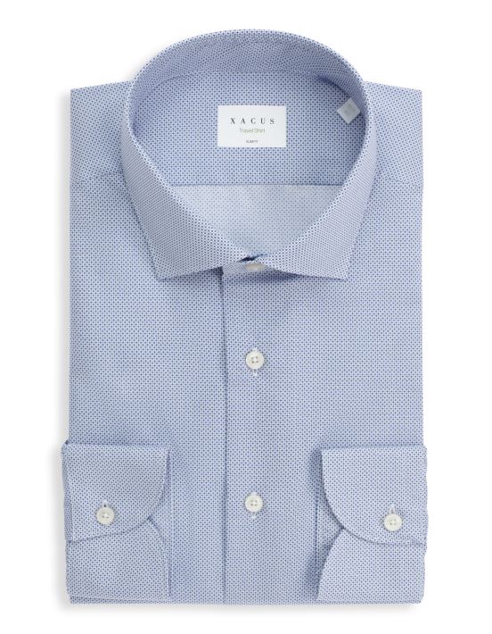 Camisa Cuello francés pequeño Estampado Popelina Celeste Slim Fit