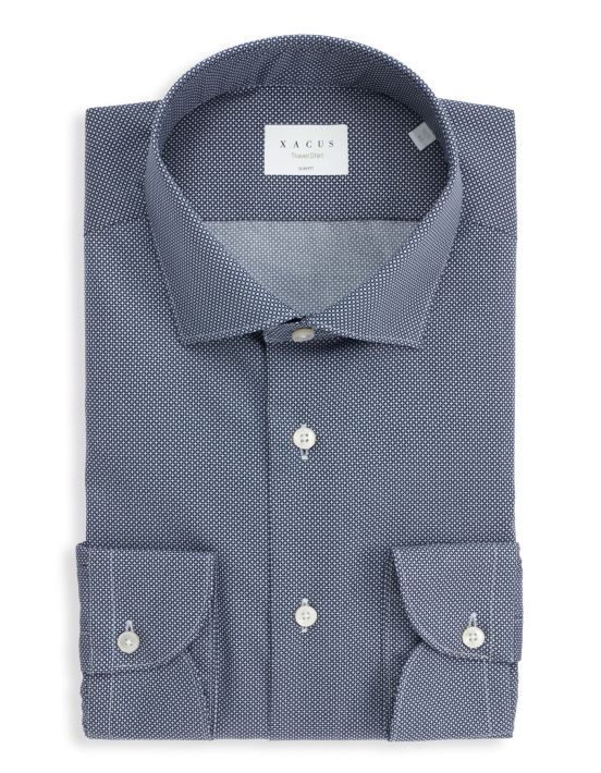 Camisa Cuello francés pequeño Estampado Popelina Azul Slim Fit