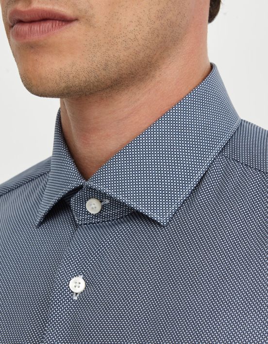 Camisa Cuello francés pequeño Estampado Popelina Azul Slim Fit hover