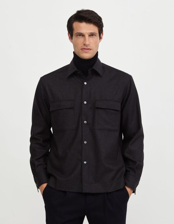 Dark Grey Twill Solid colour Shirt Collar spread