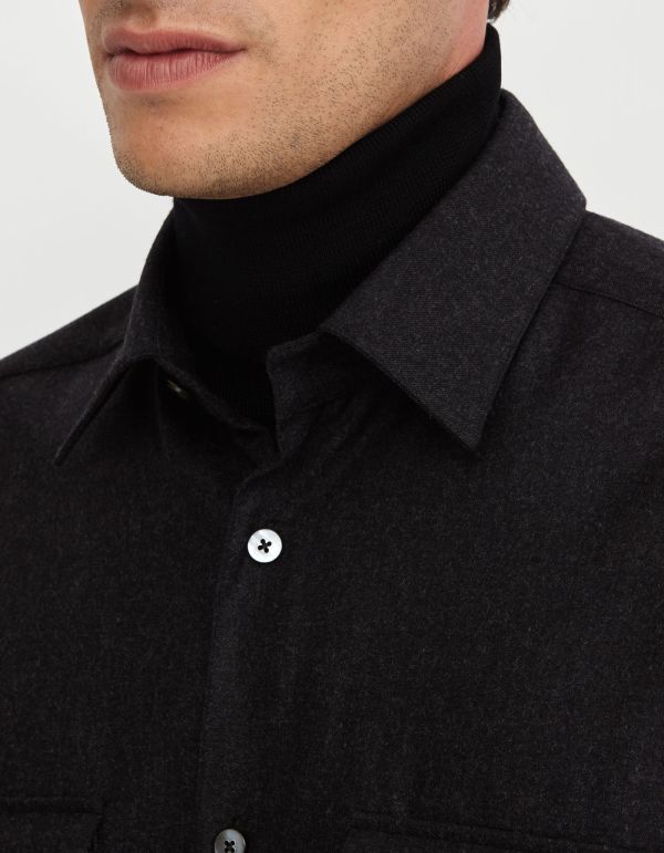 Dark Grey Twill Solid colour Shirt Collar spread Over hover