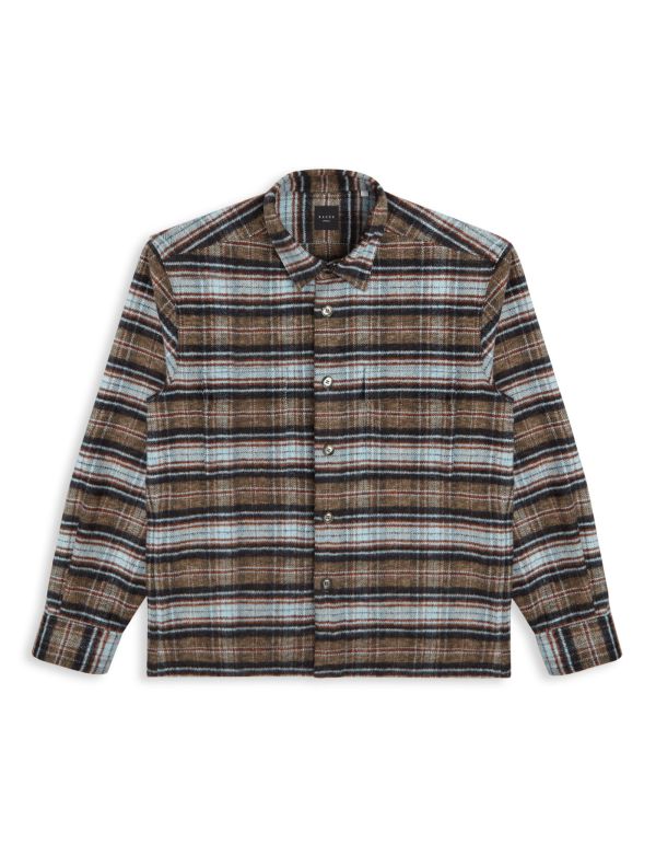 Deep Sky Blue Textured Check Shirt Collar spread Over