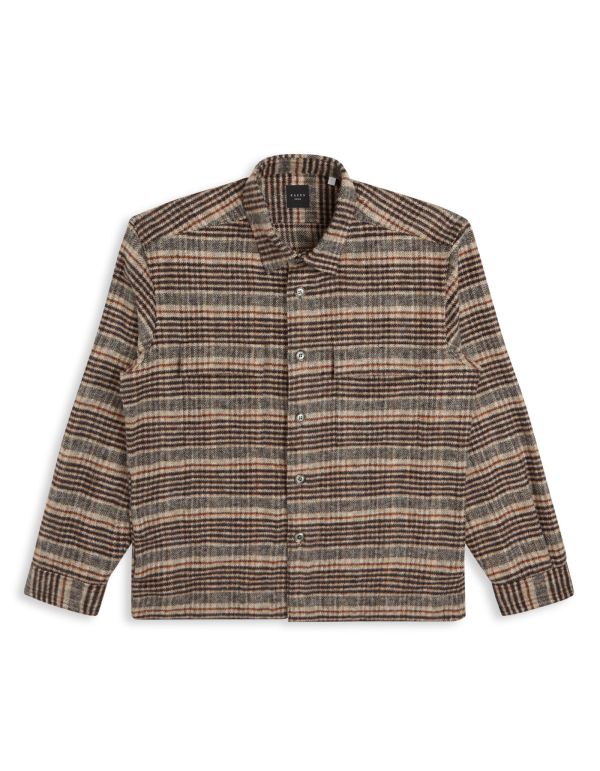 Camel Textured Check Shirt Collar spread Over