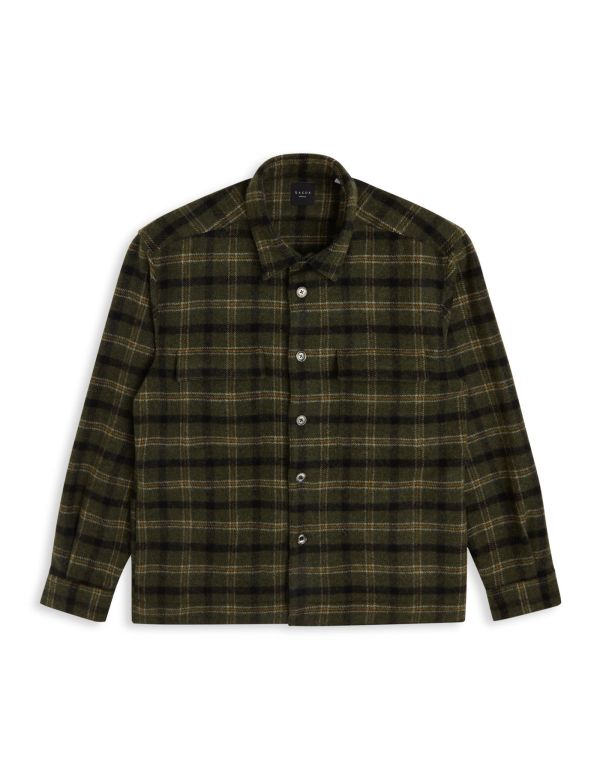 Dark Green Woven Check Shirt Collar spread Over