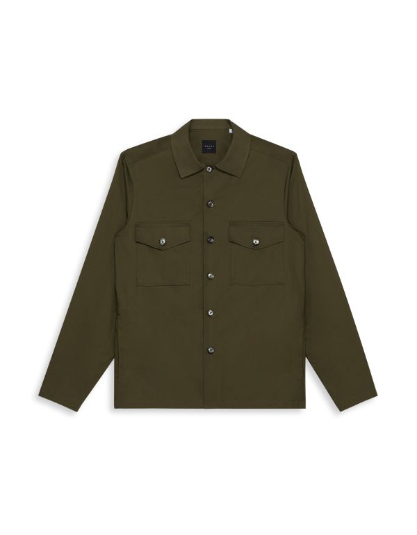 Army Green Gabardine Solid colour Shirt Collar spread Over