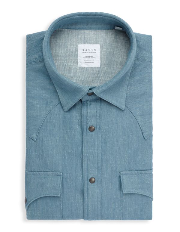 Deep Sky Blue Twill Solid colour Shirt Collar spread Tailor Custom Fit