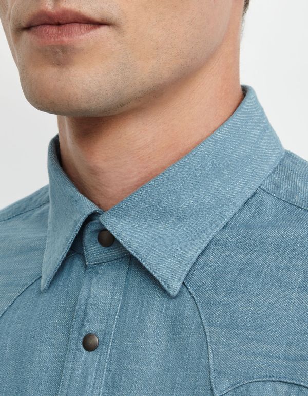 Deep Sky Blue Twill Solid colour Shirt Collar spread Tailor Custom Fit hover