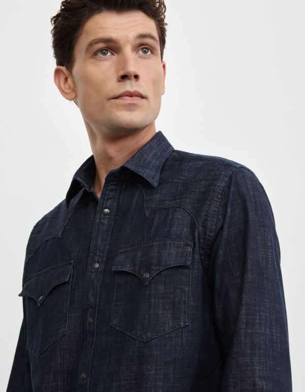 Dark Blue Twill Solid colour Shirt Collar spread