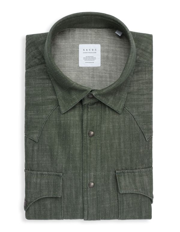 Army Green Twill Solid colour Shirt Collar spread Tailor Custom Fit