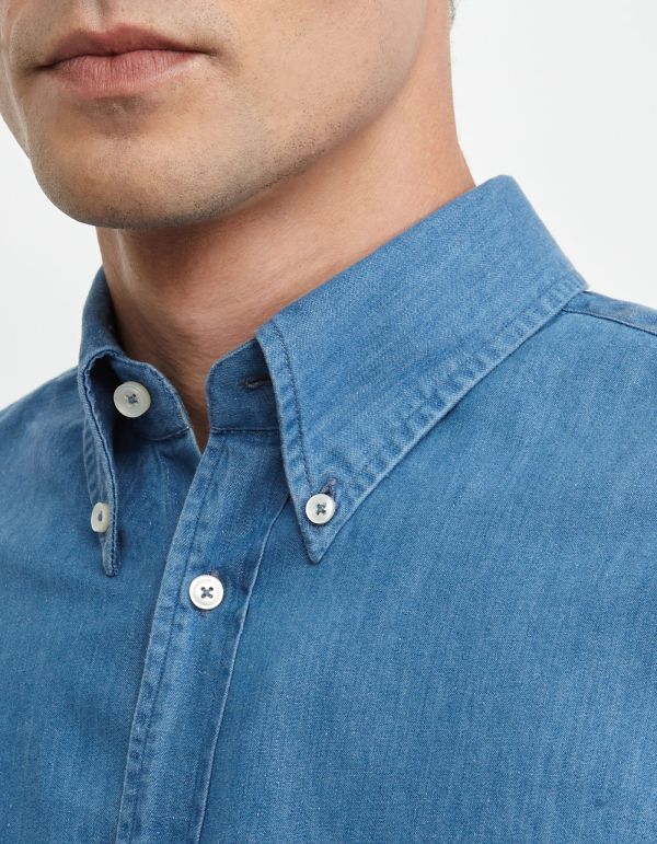 Camisa Cuello cuello abotonado Liso Indigo Blue jeans Tailor Custom Fit hover