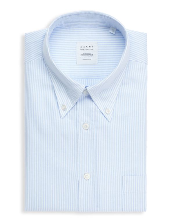 Sky Blue Oxford Stripe Shirt Collar button down Tailor Custom Fit