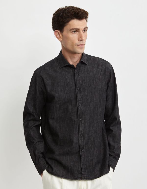 Black Indigo Solid colour Shirt Collar cutaway