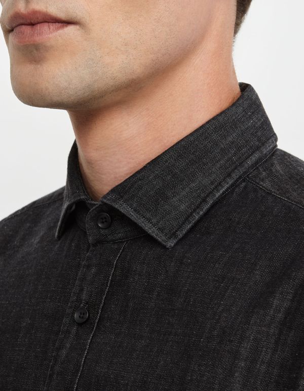 Black Indigo Solid colour Shirt Collar cutaway Tailor Custom Fit hover