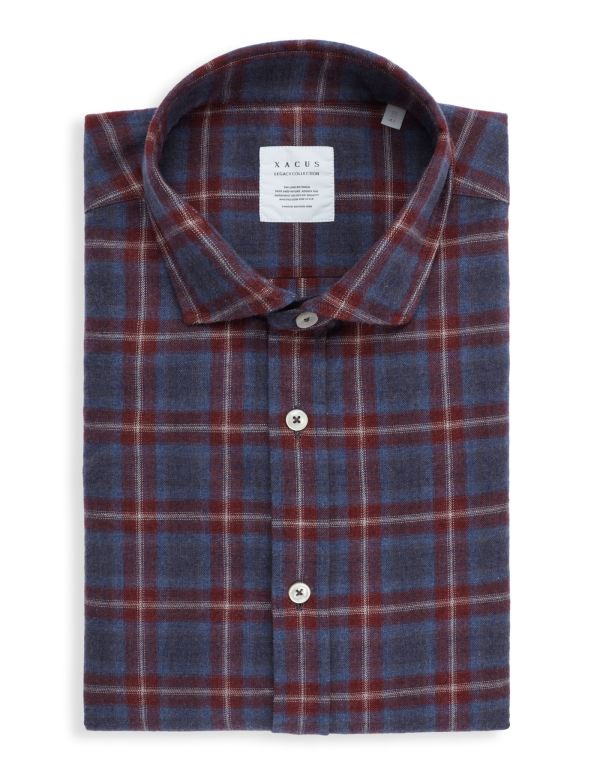 Wine Twill Check Shirt Collar cutaway Tailor Custom Fit