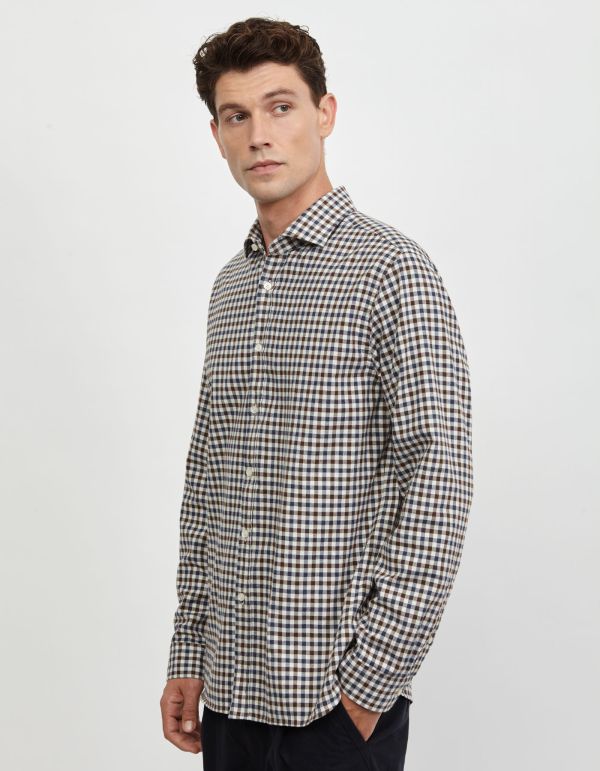 Camisa Cuello francés Cuadros Sarga Azul