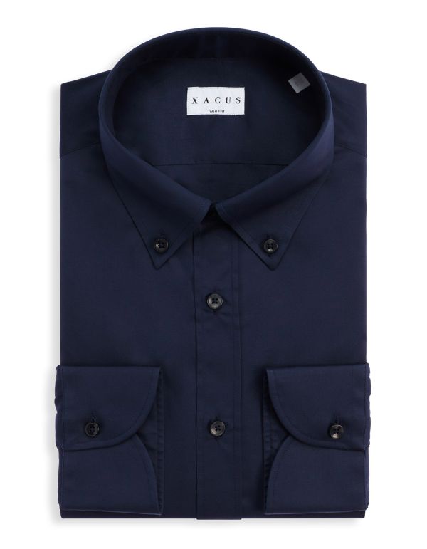 Hemd Uni Kragen Button-down Popeline Marineblau Tailor Custom Fit