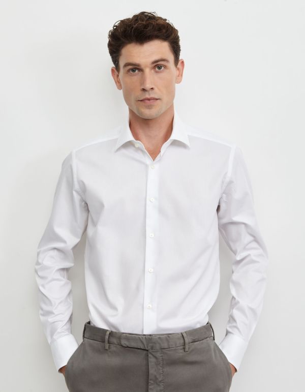 Camisa Cuello italiano Liso Texturizado Blanco