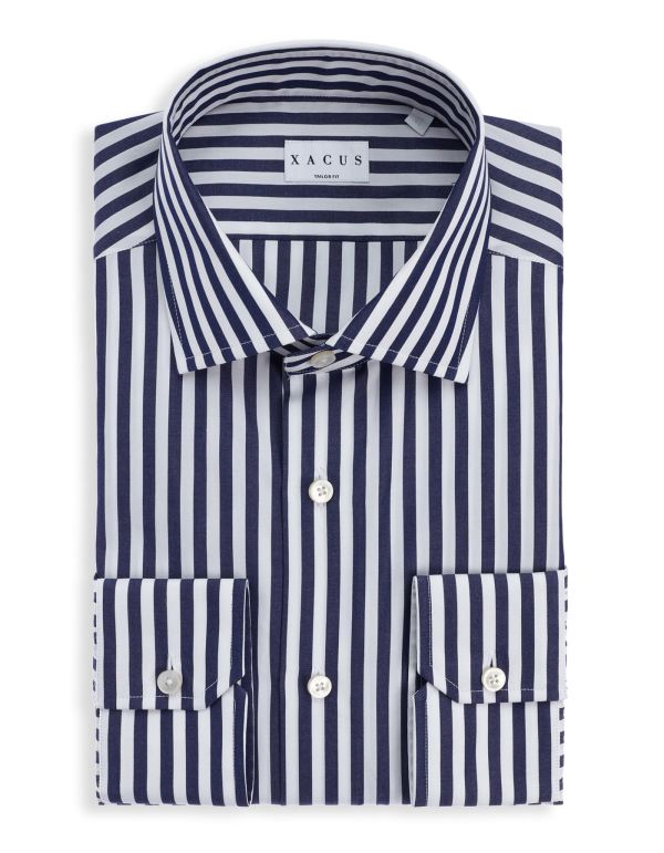 Dark Blue Poplin Stripe Shirt Collar spread Tailor Custom Fit