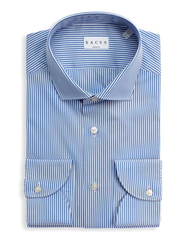 Deep Sky Blue Poplin Stripe Shirt Collar small cutaway Tailor Custom Fit