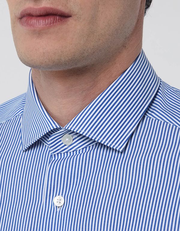 Deep Sky Blue Poplin Stripe Shirt Collar small cutaway Tailor Custom Fit hover