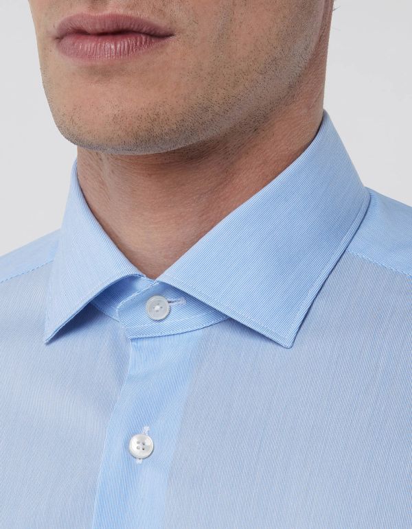 Light Blue Poplin Stripe Shirt Collar small cutaway Tailor Custom Fit hover