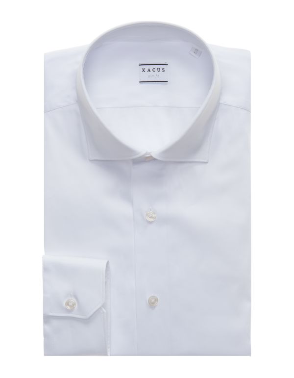 Camisa Cuello francés pequeño Blanco Tela Liso Slim Fit