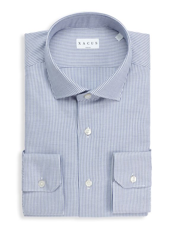 Hemd Muster Kragen Haifisch klein Webstoff Blau Slim Fit