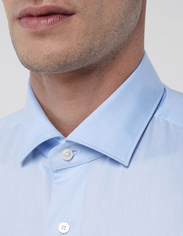 Sky Blue Twill Solid colour Shirt Collar small cutaway Slim Fit hover