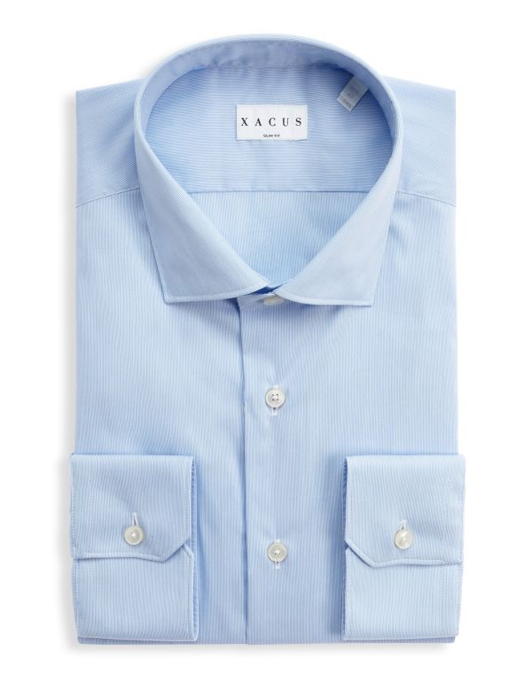 Light Blue Poplin Stripe Shirt Collar small cutaway Slim Fit