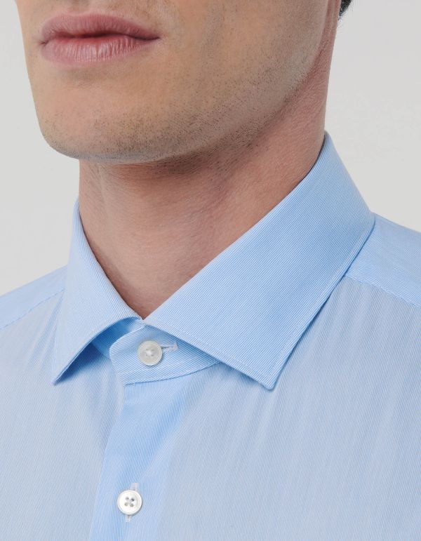 Light Blue Poplin Stripe Shirt Collar small cutaway Slim Fit hover