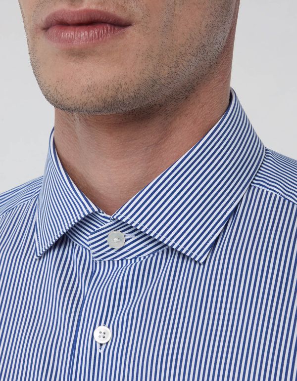 Blue Poplin Stripe Shirt Collar small cutaway Slim Fit hover