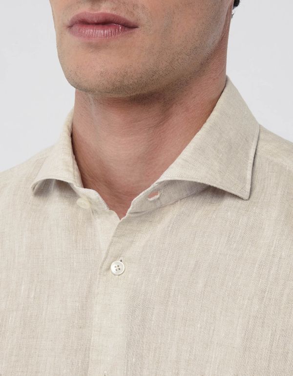 Camisa Cuello francés Liso Lino Beige Tailor Custom Fit hover