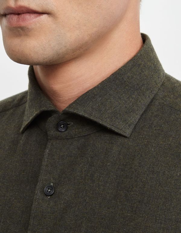 Dark Green Twill Solid colour Shirt Collar cutaway Tailor Custom Fit hover