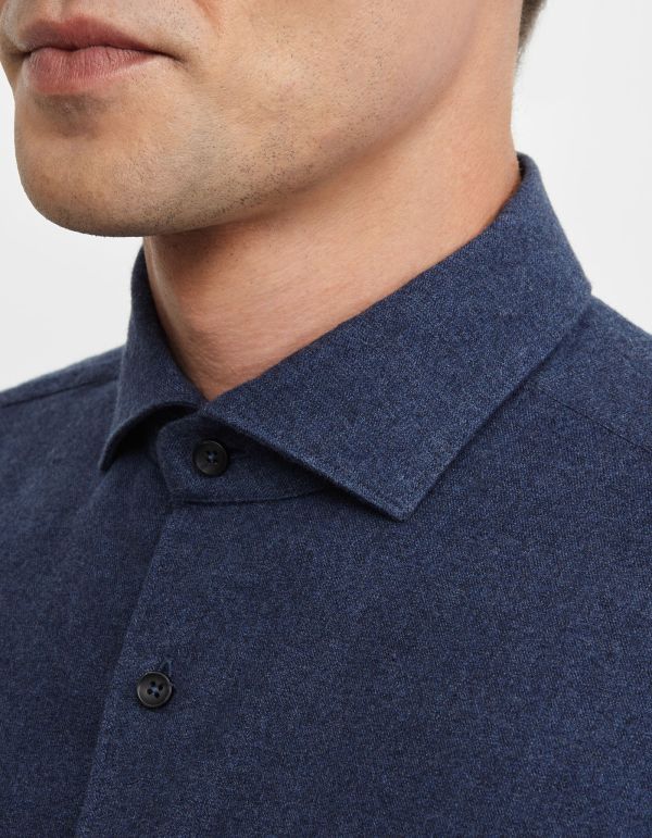 Dark Blue Twill Solid colour Shirt Collar cutaway Tailor Custom Fit hover