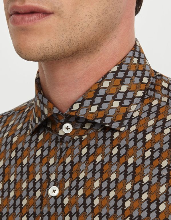 Brown Poplin Pattern Shirt Collar cutaway Tailor Custom Fit hover