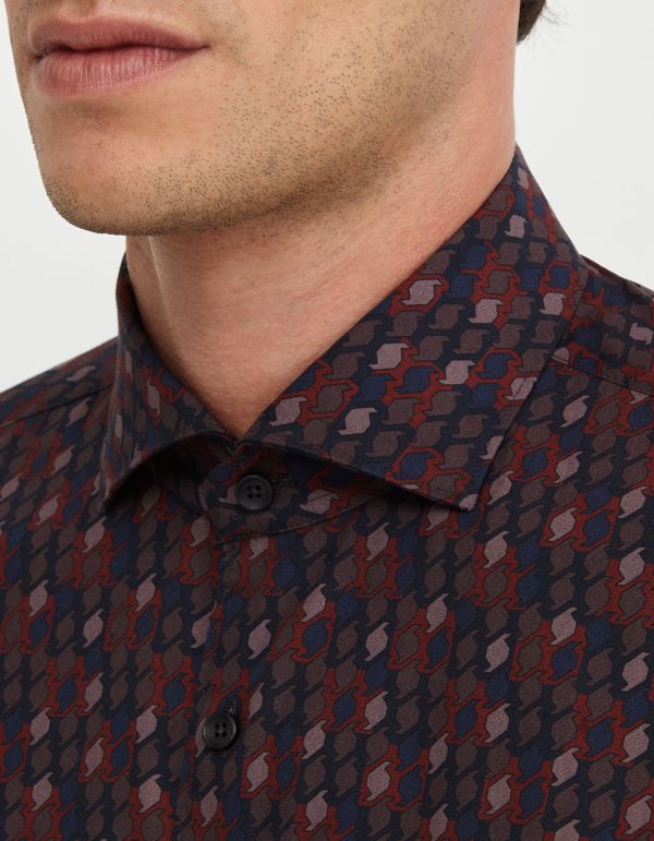 Wine Poplin Pattern Shirt Collar cutaway Tailor Custom Fit hover