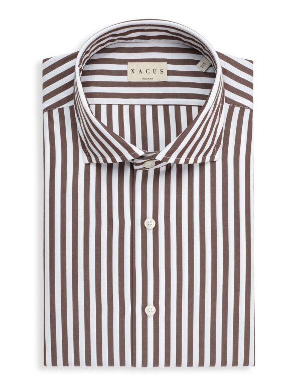 Brown Poplin Stripe Shirt Collar cutaway Tailor Custom Fit