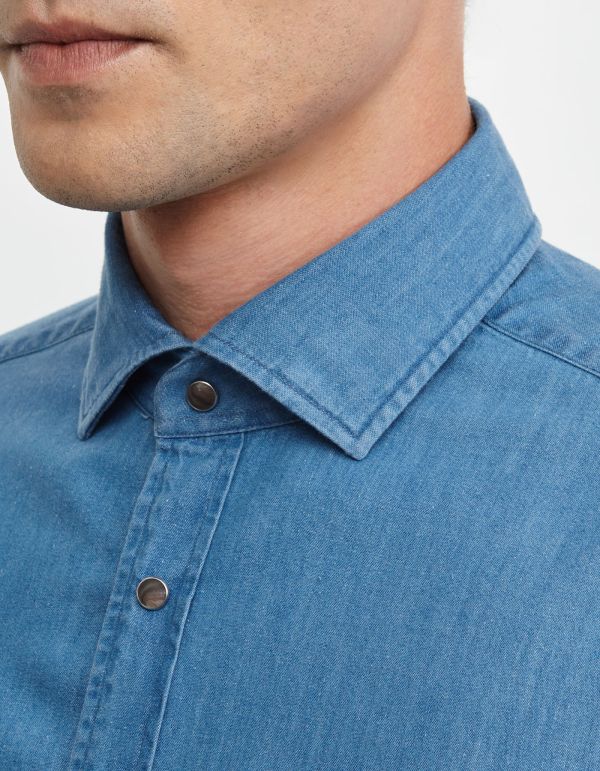 Blue jeans Indigo Solid colour Shirt Collar cutaway Tailor Custom Fit hover