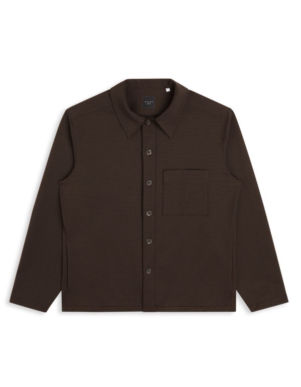 Chemise Col italien Fantaisie Armuré Marron Overshirt