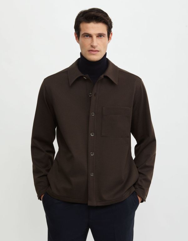 Brown Textured Pattern Shirt Collar spread