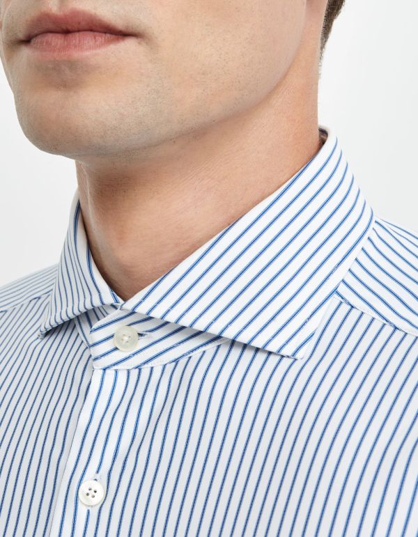 Blue and white Twill Stripe Shirt Collar cutaway Tailor Custom Fit hover