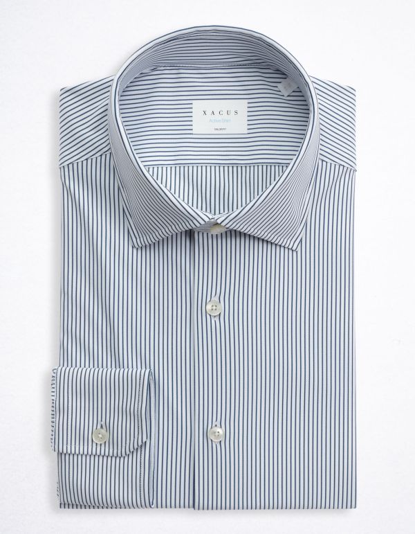 Navy Blue Twill Stripe Shirt Collar open spread Tailor Custom Fit