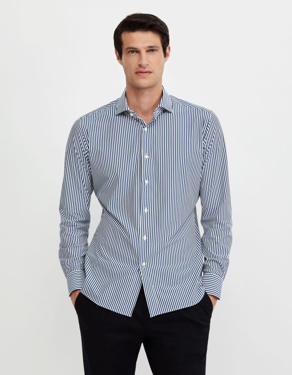 Camicia Collo francese piccolo Righe Twill Blu navy