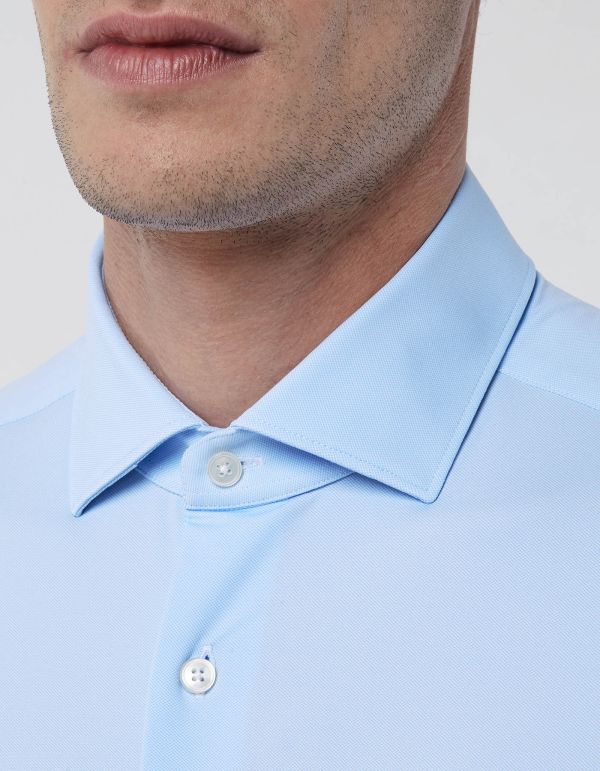 Sky Blue Oxford Solid colour Shirt Collar small cutaway Tailor Custom Fit hover