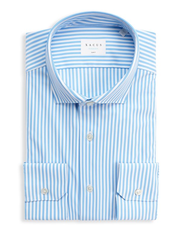 Camisa Cuello francés pequeño Rayas Sarga Azul claro Slim Fit