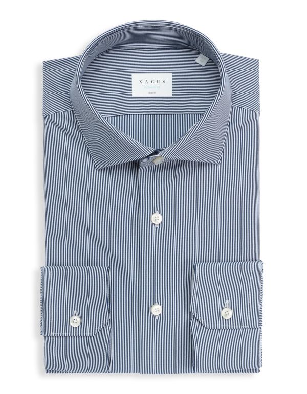 Chemise Col français petit Rayure Armuré Bleu marine Slim Fit