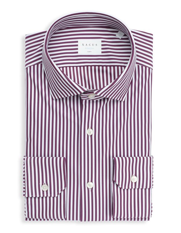 Chemise Col français petit Rayure Twill Bordeaux Slim Fit