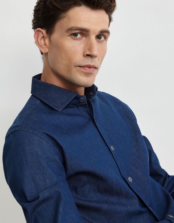 Blue jeans Indigo Solid colour Shirt Collar small cutaway