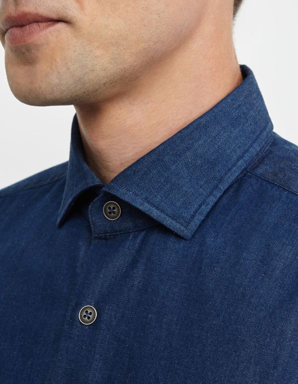 Blue jeans Indigo Solid colour Shirt Collar small cutaway Tailor Custom Fit hover