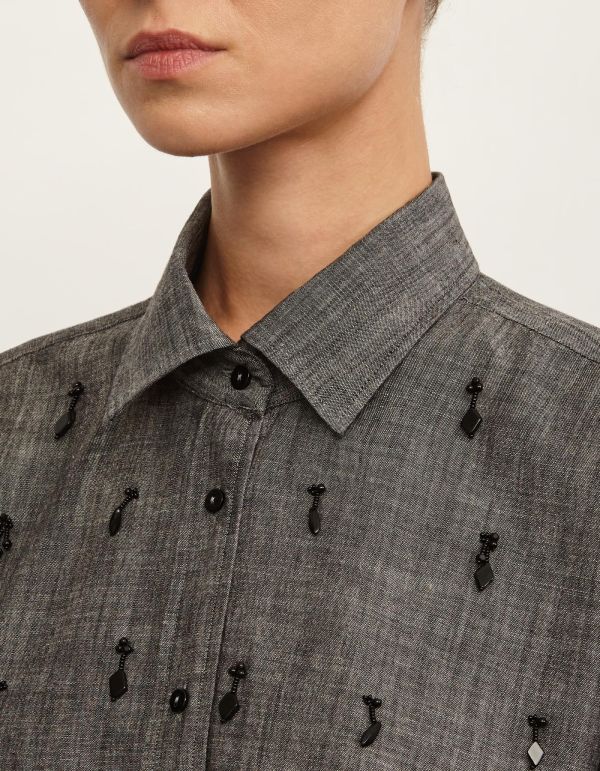 Shirt Dark Grey Cotton Solid colour Over hover